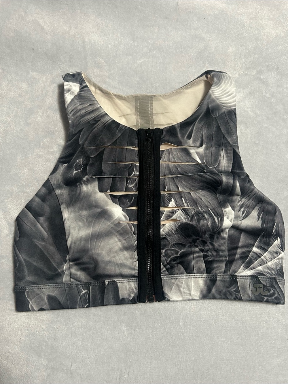Women’s Dance Top from Jo and Jax in grey and black feather print